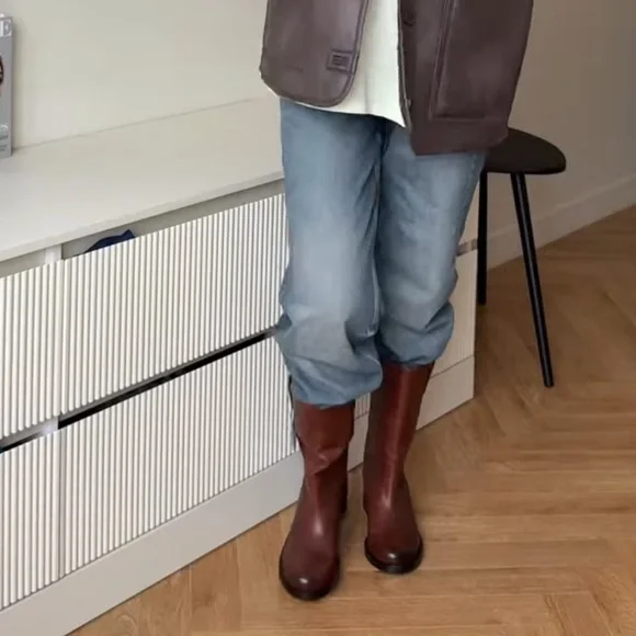 ZARA WIDE SHAFT 100% LEATHER ANKLE BOOTS - Picture 10 of 15